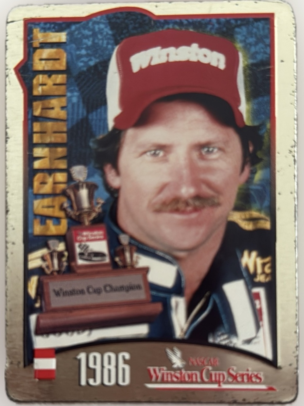 1995 METALIC IMPRESSIONS DALE EARNHARDT 1986 WINSTON CUP CHAMPION METAL CARD